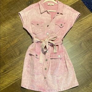 Pink Denim Button-Up Dress
